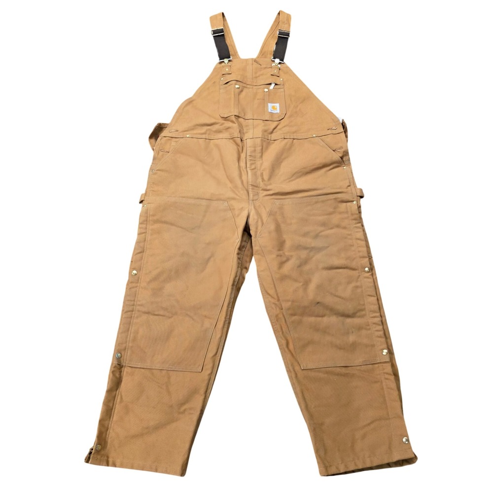 Carhartt R41 BRN Quilt Lined Duck Bib Overalls Brown Mens 50x30 Double Knee